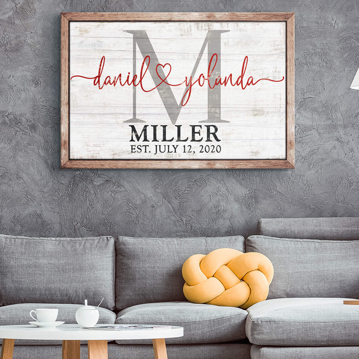 Personalized "Couple's Names Joined by Love" Rustic Premium Canvas