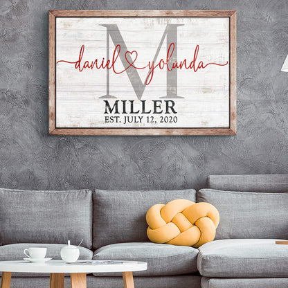 Personalized "Couple's Names Joined by Love" Rustic Premium Canvas