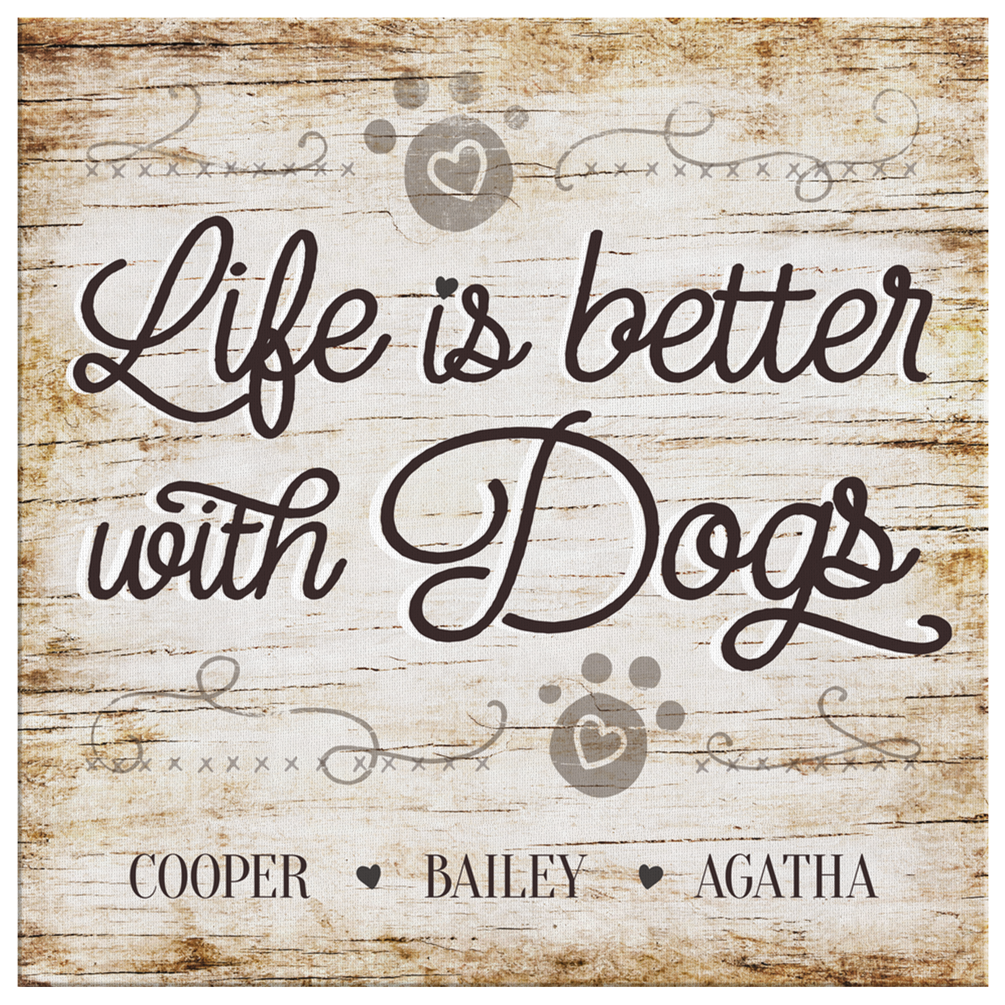 Personalized "Life Is Better With Dogs" Premium Canvas Wall Art
