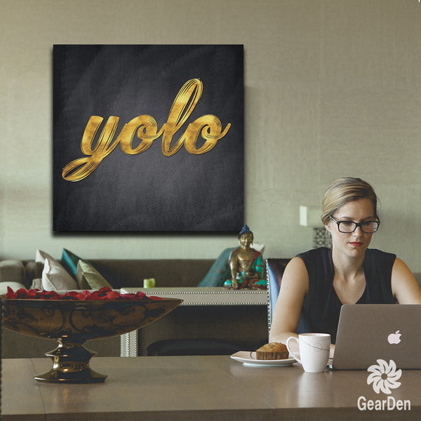 home office space - buddha statue - personalized yolo canvas wall art - GearDen