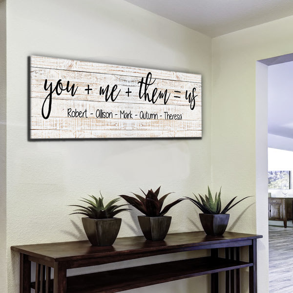 Personalized "You + Me  + Them = Us" Premium Canvas Wall Art